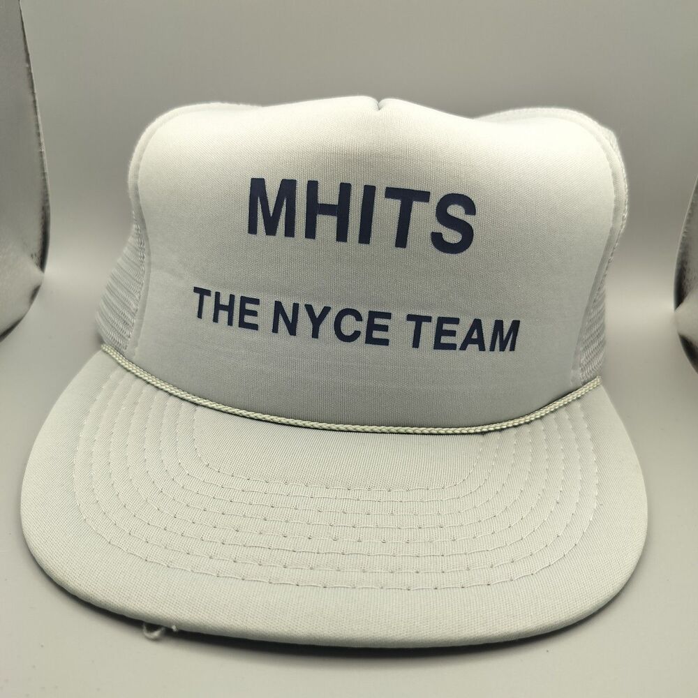 Vintage MHITS THE NYCE TEAM Trucker Hat Mesh Snapback Light Gray Foam Cap